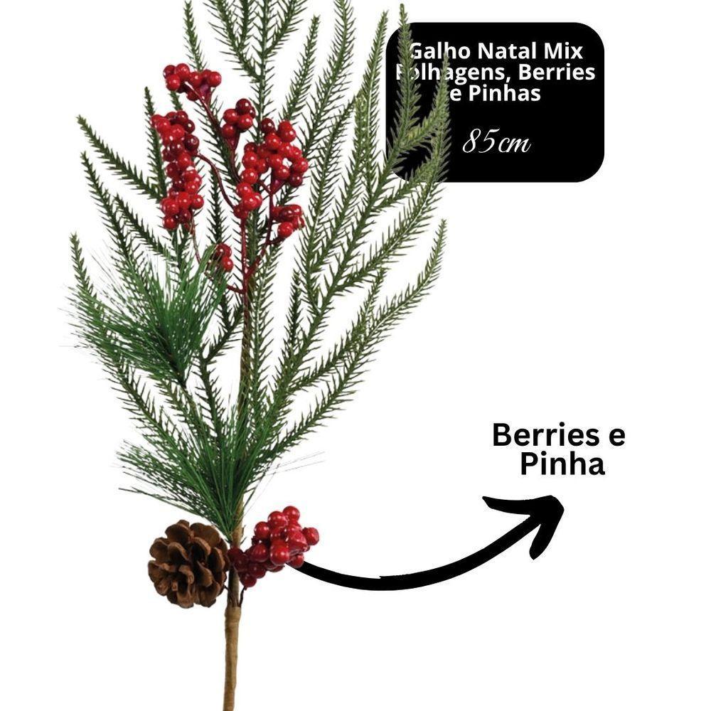 Jogo 2 Galhos Natal Folhagens Mix Rústico Berries E Pinha 88cm - Magizi - 6