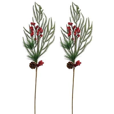 Jogo 2 Galhos Natal Folhagens Mix Rústico Berries E Pinha 88cm - Magizi