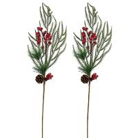 Jogo 2 Galhos Natal Folhagens Mix Rústico Berries E Pinha 88cm - Magizi - 1
