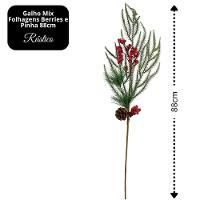 Jogo 2 Galhos Natal Folhagens Mix Rústico Berries E Pinha 88cm - Magizi - 5