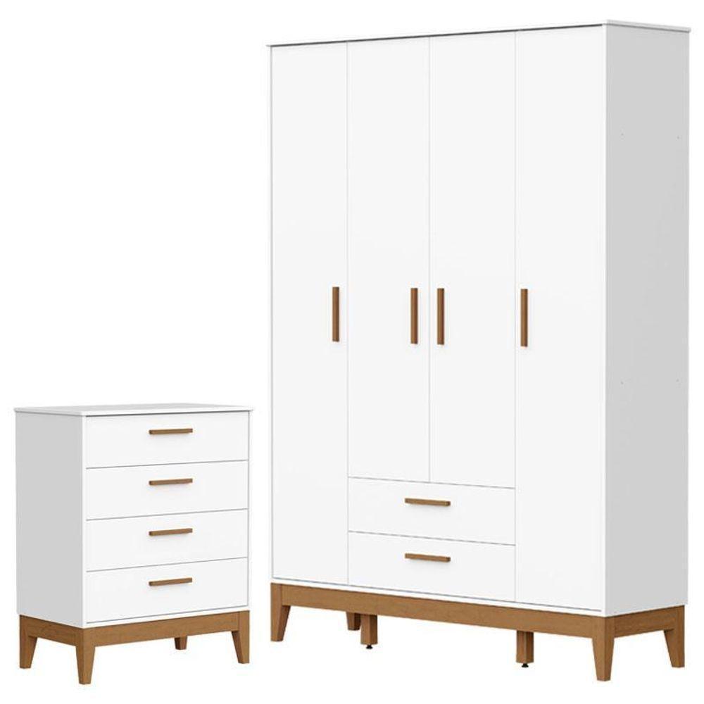 Guarda Roupa Infantil Flip 4 Portas Com Cômoda Gaveteiro Infantil Flip Branco Acetinado - Reller - 1