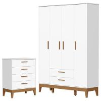 Guarda Roupa Infantil Flip 4 Portas Com Cômoda Gaveteiro Infantil Flip Branco Acetinado - Reller - 1