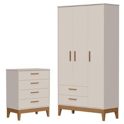 Guarda Roupa Infantil Flip 3 Portas Com Cômoda Gaveteiro Infantil Flip Areia Acetinado - Reller