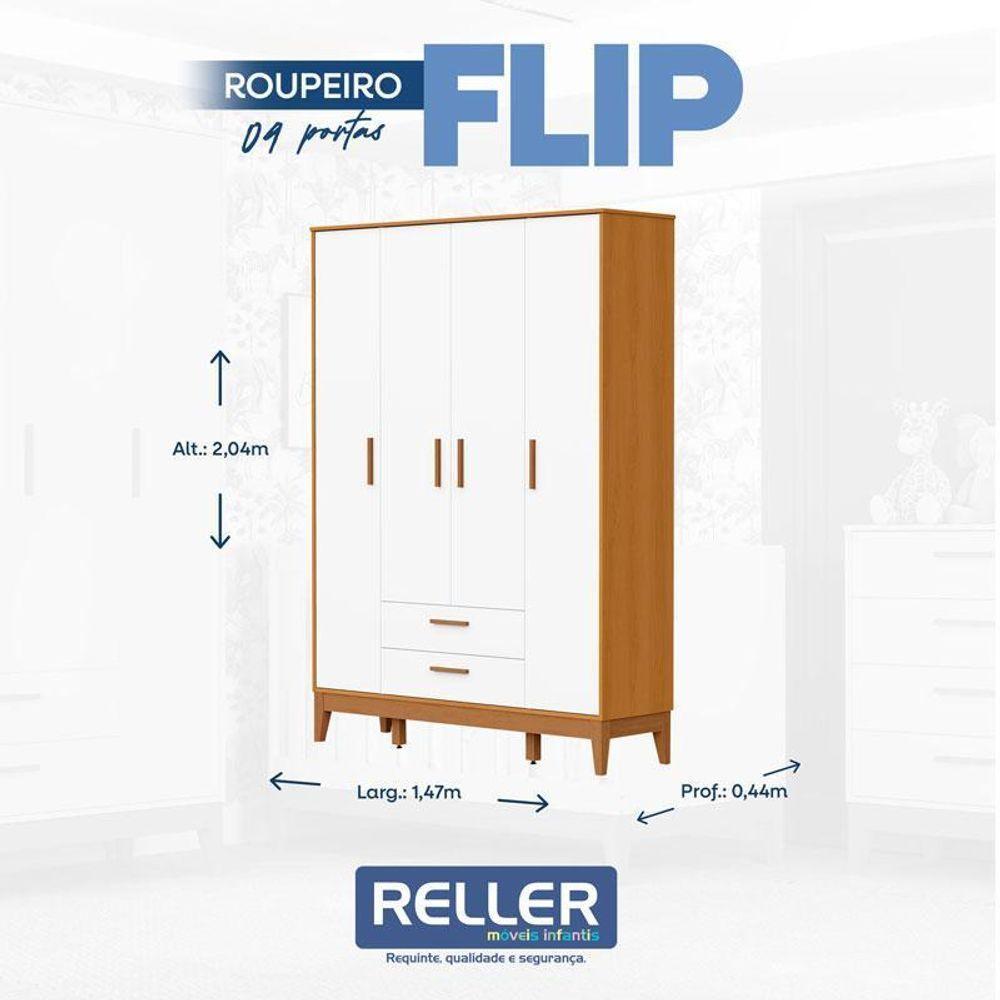 Guarda Roupa Infantil 4 Portas Com Berço Americano Flip Branco Acetinado Savana Com Colchão Gazin - Reller - 3