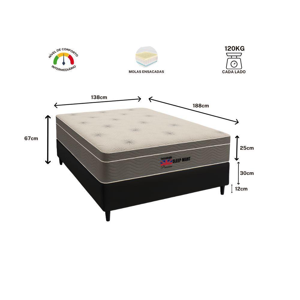 Cama Box Casal Suede + Colchão Molas Ensacadas Sleepnight 138x188x67 Cinza - 3