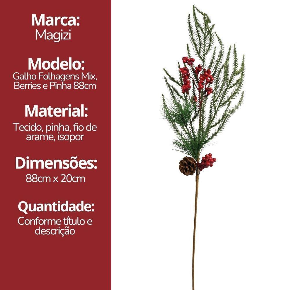 Galho Natal Folhagens Mix Rústico Berries E Pinha 88cm - Magizi - 6