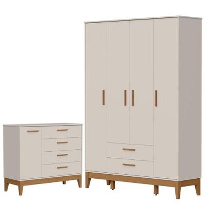 Guarda Roupa Infantil Flip 4 Portas Com Cômoda Sapateira Infantil Flip Areia Acetinado - Reller
