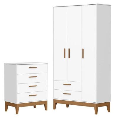 Guarda Roupa Infantil Flip 3 Portas Com Cômoda Gaveteiro Infantil Flip Branco Acetinado - Reller