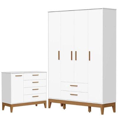 Guarda Roupa Infantil Flip 4 Portas Com Cômoda Sapateira Infantil Flip Branco Acetinado - Reller