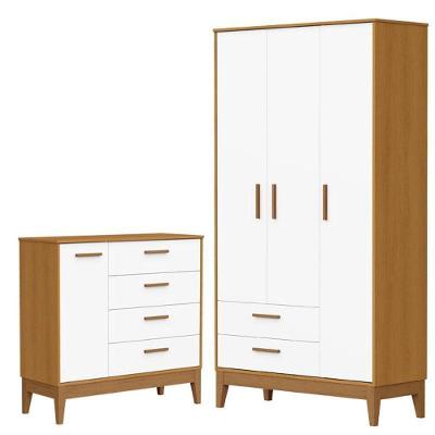 Guarda Roupa Infantil Flip 3 Portas 2 Gavetas em MDF Branco Acetinado Savana Moderno