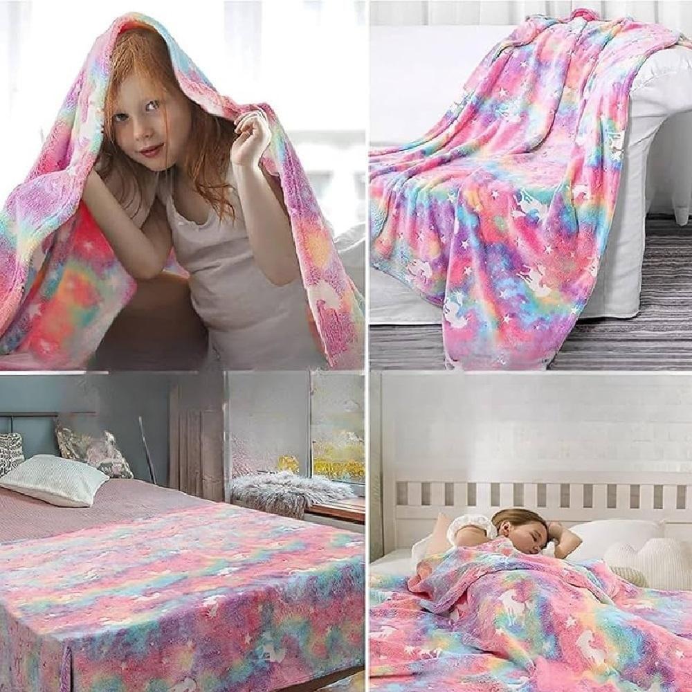 Manta Magica Cobertor Brilha No Escuro Infantil Macia Iluminada Unicornio Estrelas Ceu Meninas - 9