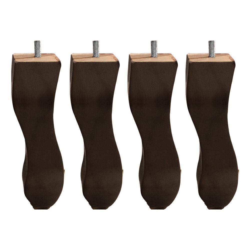 Kit 04 Pés Retrô Tabaco 20cm Com Rosca Metal Para Móveis D10 - D'rossi - 1