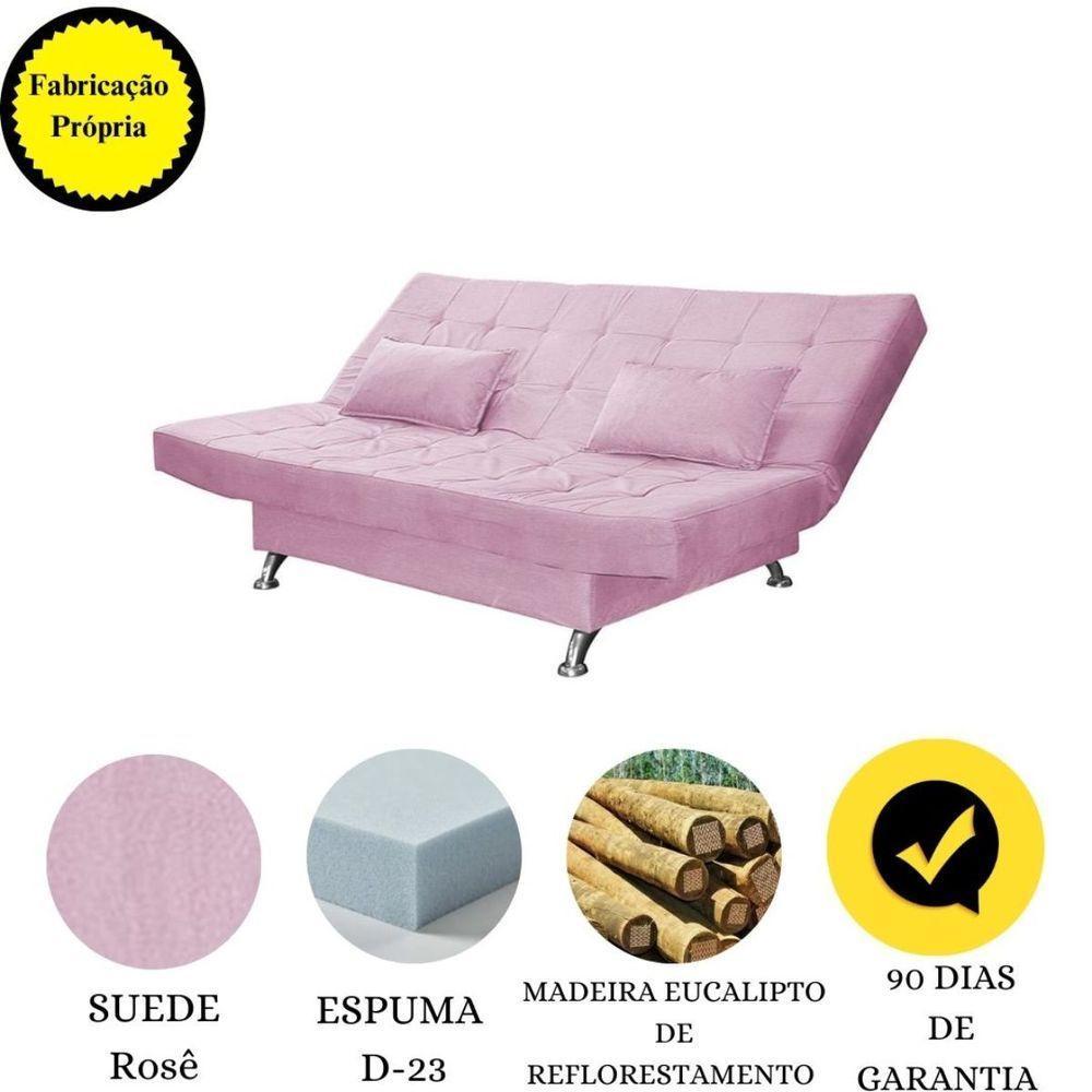 Sofá Cama Casal Com Almofadas 3 Lugares Melina Suede Rosê - 7