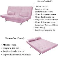 Sofá Cama Casal Com Almofadas 3 Lugares Melina Suede Rosê