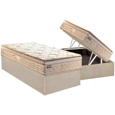 Cama Box Baú Solteiro: Colchão Molas Masterpocket Ensacadas Paropas Eco Bamboo + Base Crc Suede Clean (88x188)