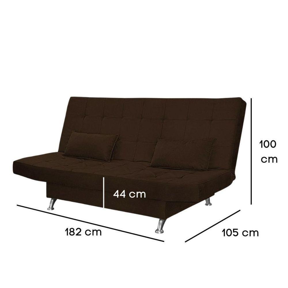Sofá Cama Casal Com Almofadas Melina Suede Marrom Escuro - 2
