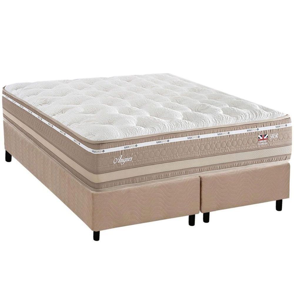 Cama Box Queen: Colchão Molas Ensacadas Herval Maxspring Angres + Base Crc Suede Clean (158x198) - 1