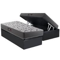 Cama Box Baú Solteiro: Colchão Ortopédico Herval D28 - Ag65 Black + Base Crc Suede Gray (88x188) - 1