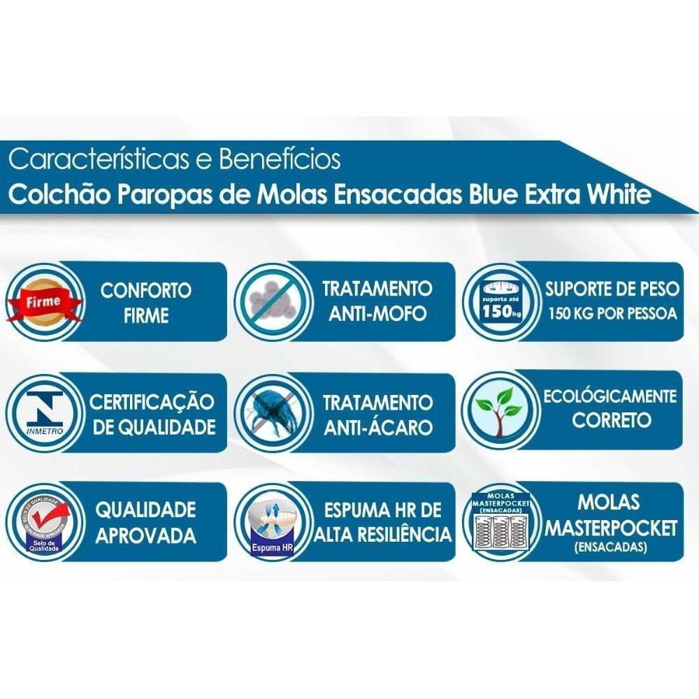 Cama Box Baú Solteiro: Colchão Molas Masterpocket Ensacadas Paropas Blue + Base Crc Linhão White (88x188) - 2