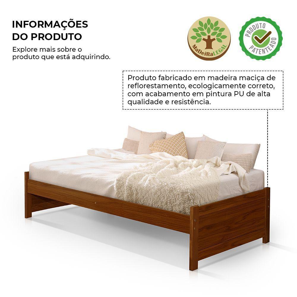 Cama Solteiro Com Colchão Gabrieli Mona Estrutura De Madeira Maciça Castanho - 2