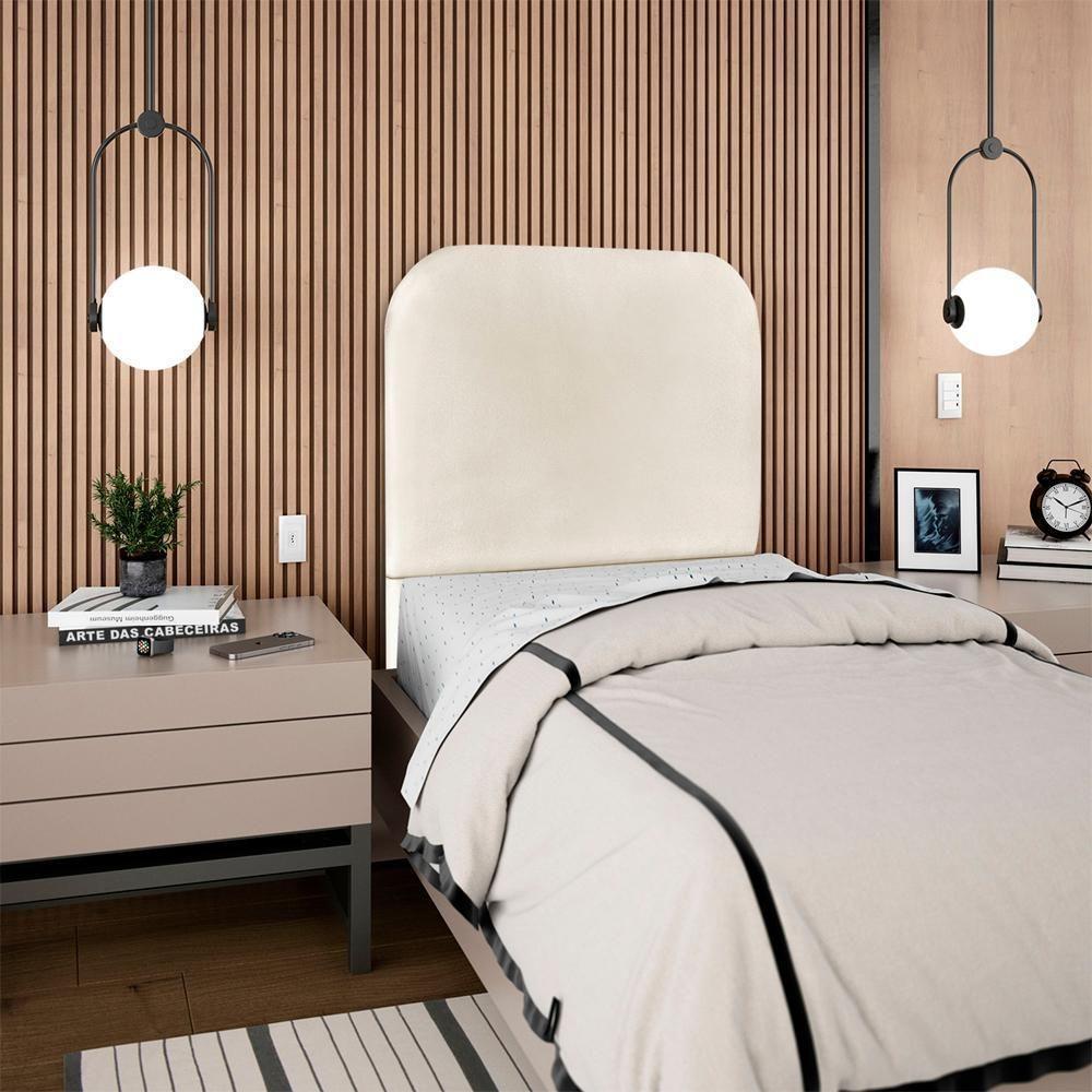 Cabeceira Solteiro 90 Cm Com Frame Alana Corino Bege Artte Bege - 8