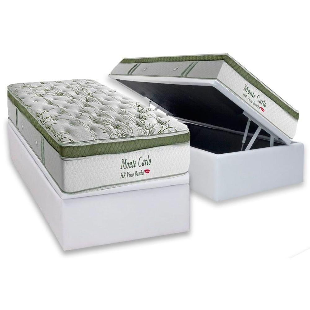 Cama Box Baú Solteiro: Colchão Molas Masterpocket Ensacadas Herval Monte Carlo Visco + Base Crc Linhão White (88x188) - 1