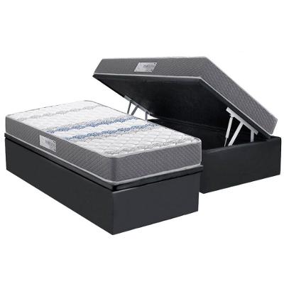 Cama Box Baú Solteiro: Colchão Ortopédico Herval D60 - Ag65 Timeless + Base Crc Suede Gray (88x188)