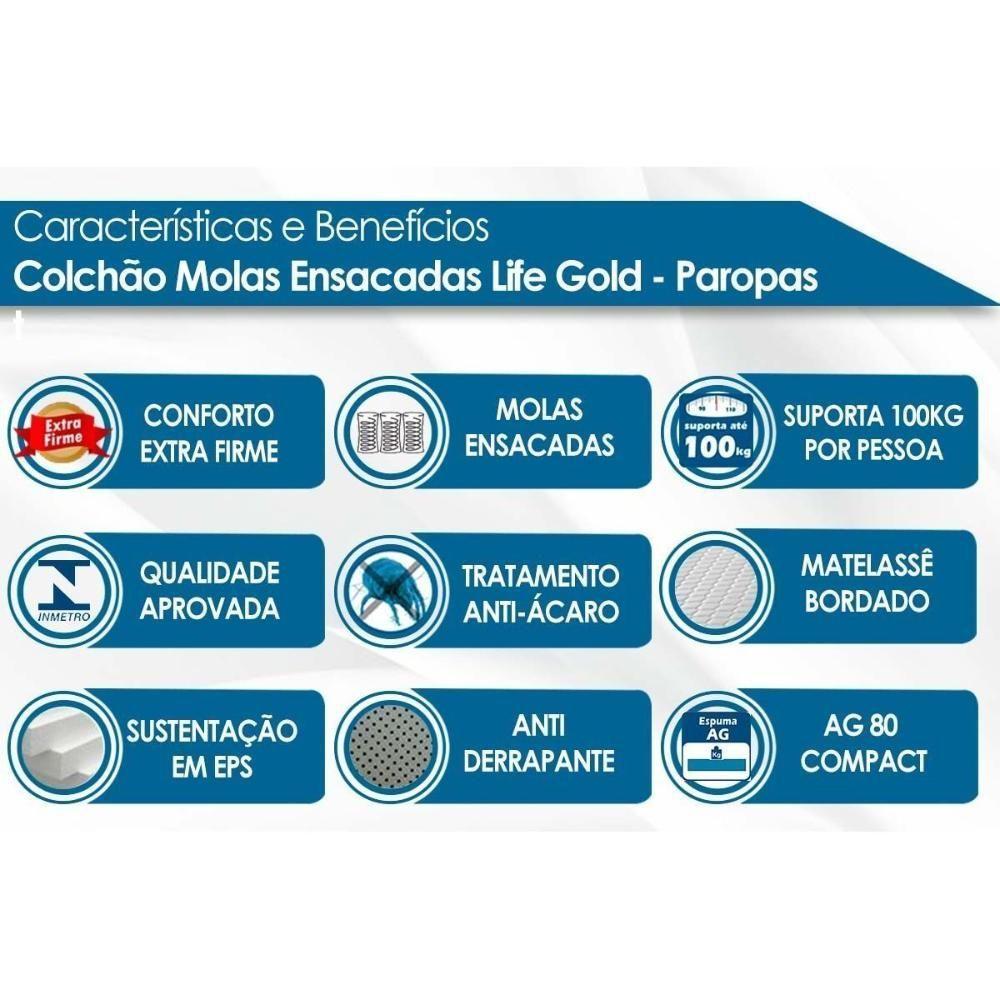 Cama Box Baú Solteiro: Colchão Molas Masterpocket Ensacadas Paropas Life Gold + Base Crc Suede Black (88x188) - 2