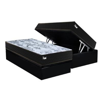 Cama Box Baú Solteiro: Colchão Molas Masterpocket Ensacadas Paropas Life Gold + Base Crc Suede Black (88x188)