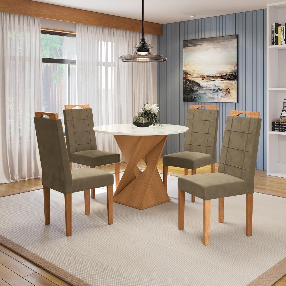 Conjunto Sala De Jantar Luna Kappesberg 4 Cadeiras Veludo Bege - 1