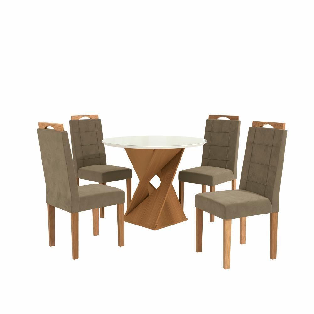 Conjunto Sala De Jantar Luna Kappesberg 4 Cadeiras Veludo Bege - 2