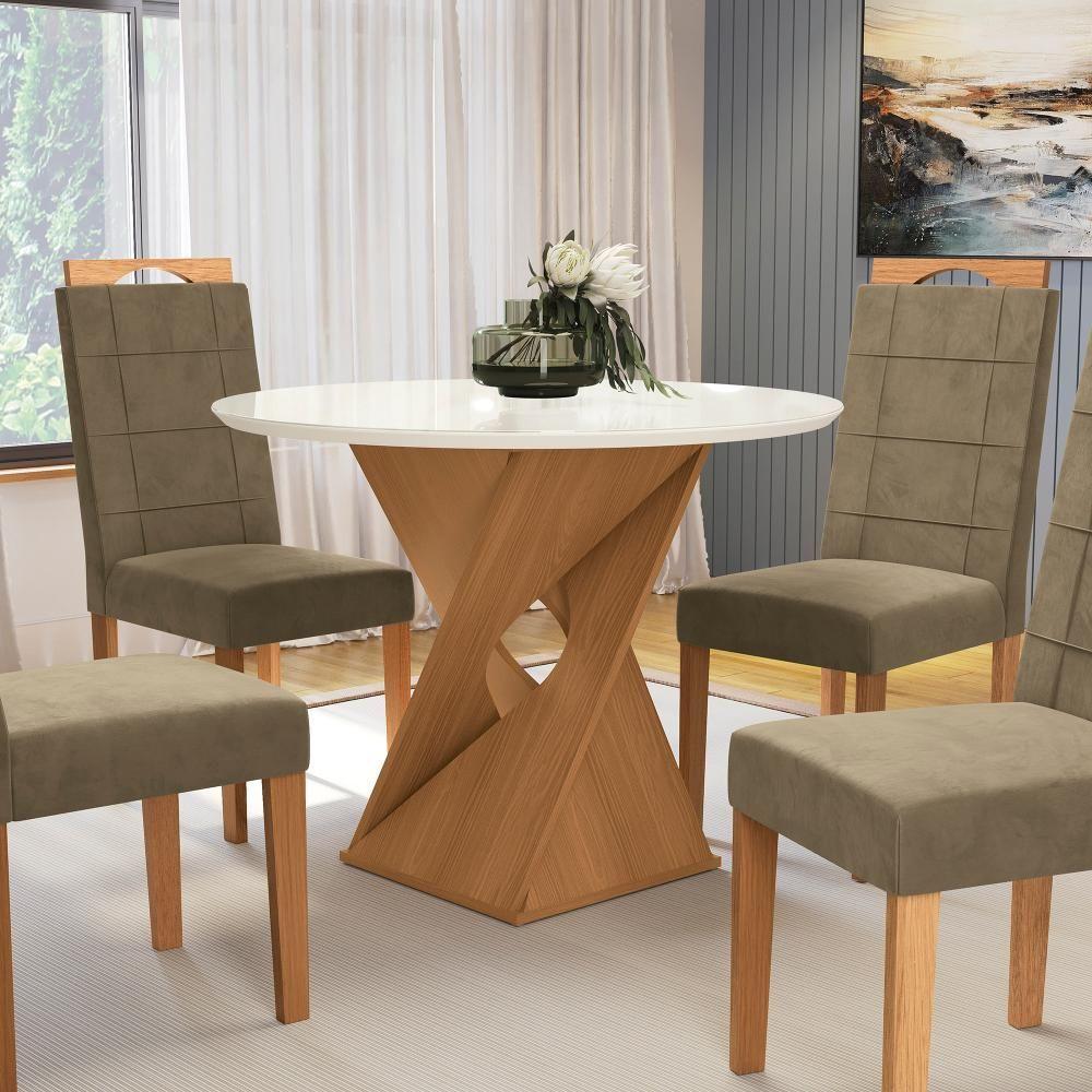 Conjunto Sala De Jantar Luna Kappesberg 4 Cadeiras Veludo Bege - 6