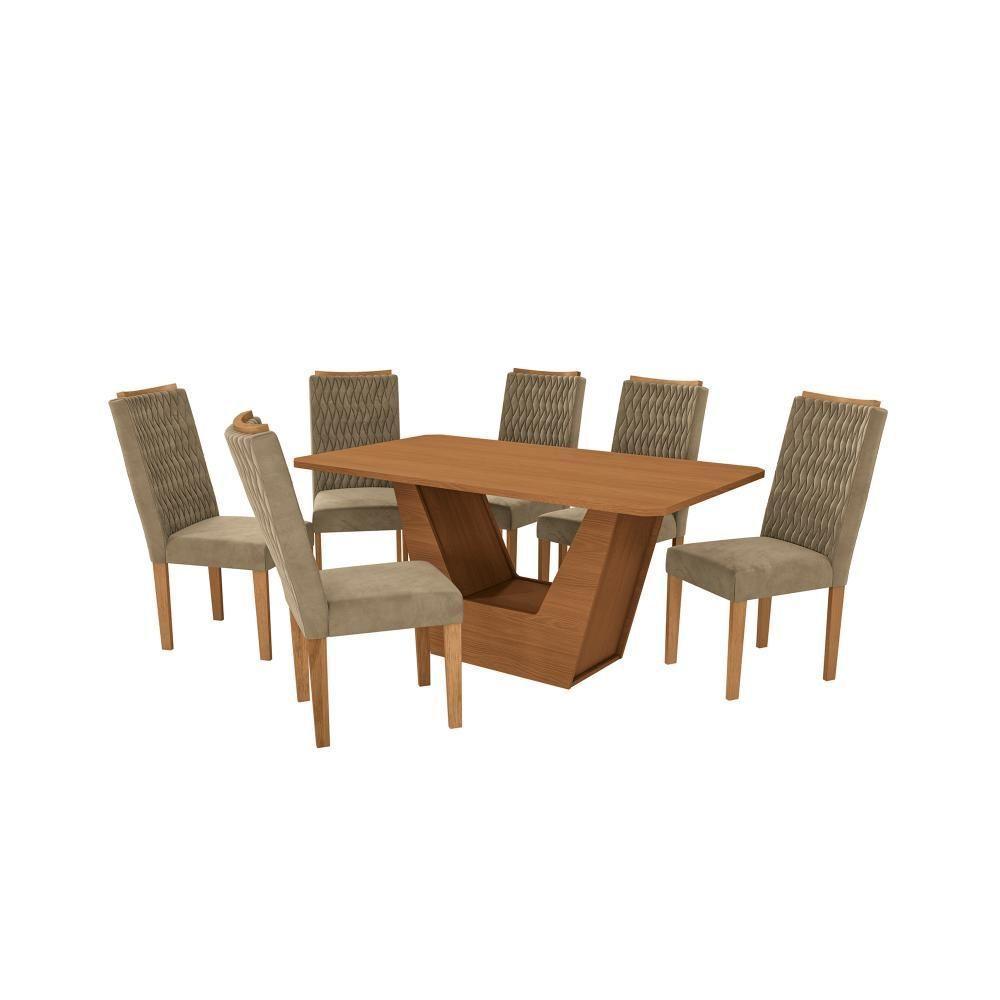 Conjunto Sala De Jantar Verbana Kappesberg 6 Cadeiras Veludo Bege - 2