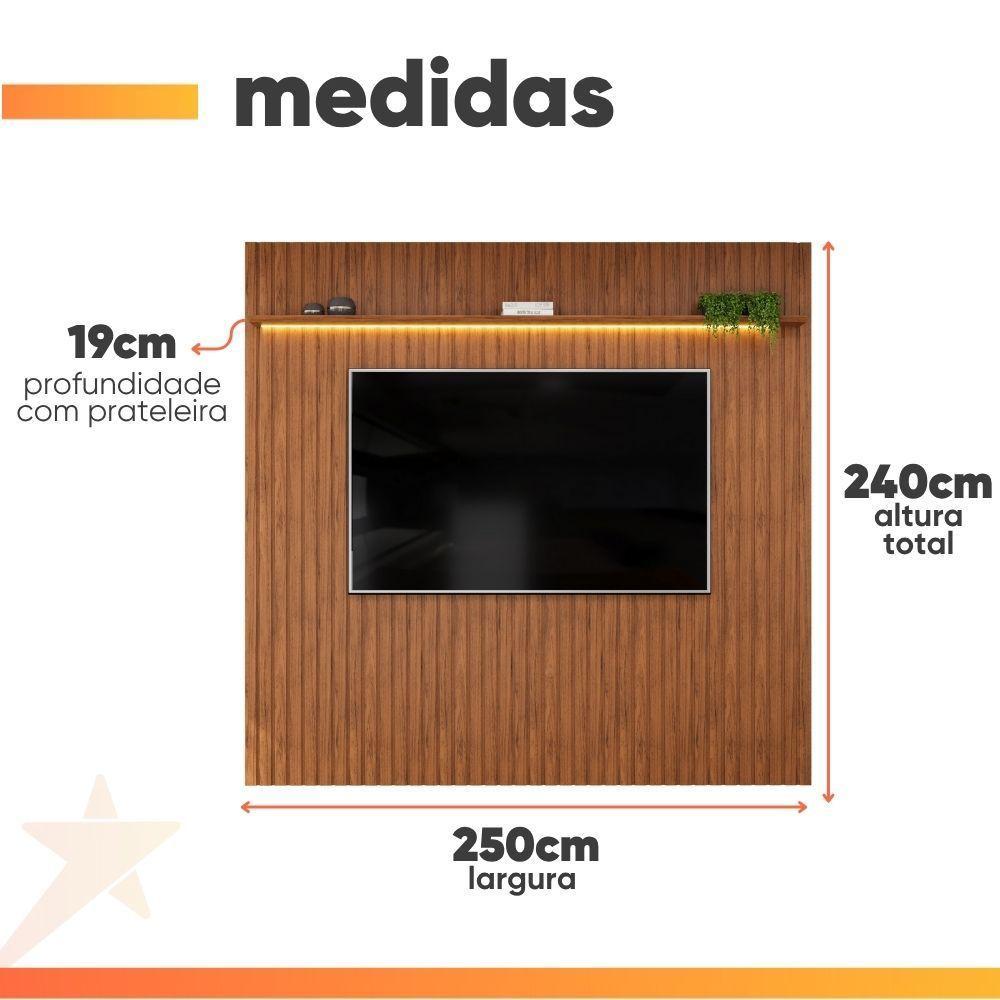 Painel Para Tv Até 65 Polegadas 2,23m Ripado Autêntico Com Led E Prateleira Montreal Madeirado Madeirado - 3