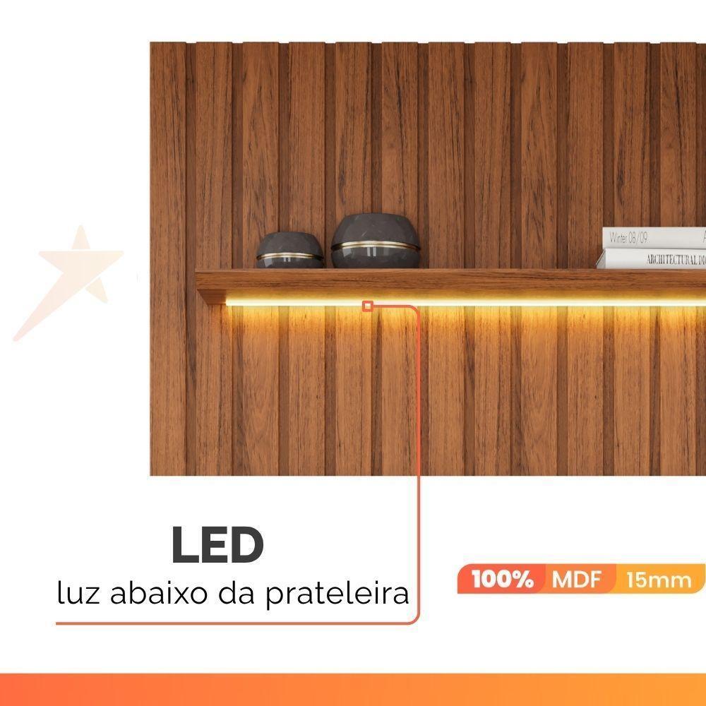 Painel Para Tv Até 65 Polegadas 2,23m Ripado Autêntico Com Led E Prateleira Montreal Madeirado Madeirado - 5