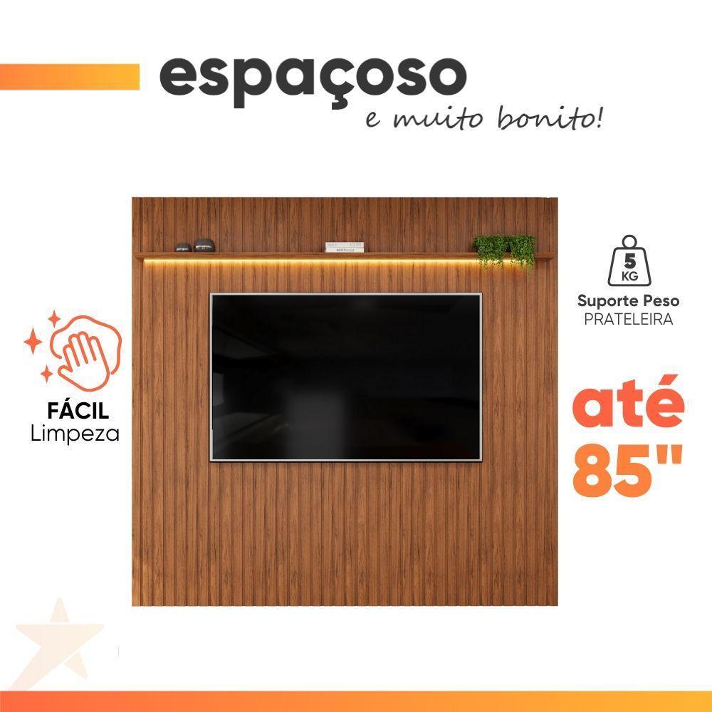 Painel Para Tv Até 65 Polegadas 2,23m Ripado Autêntico Com Led E Prateleira Montreal Madeirado Madeirado - 8