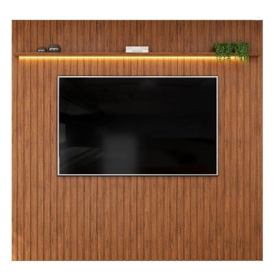 Painel Para Tv Até 65 Polegadas 2,23m Ripado Autêntico Com Led E Prateleira Montreal Madeirado Madeirado