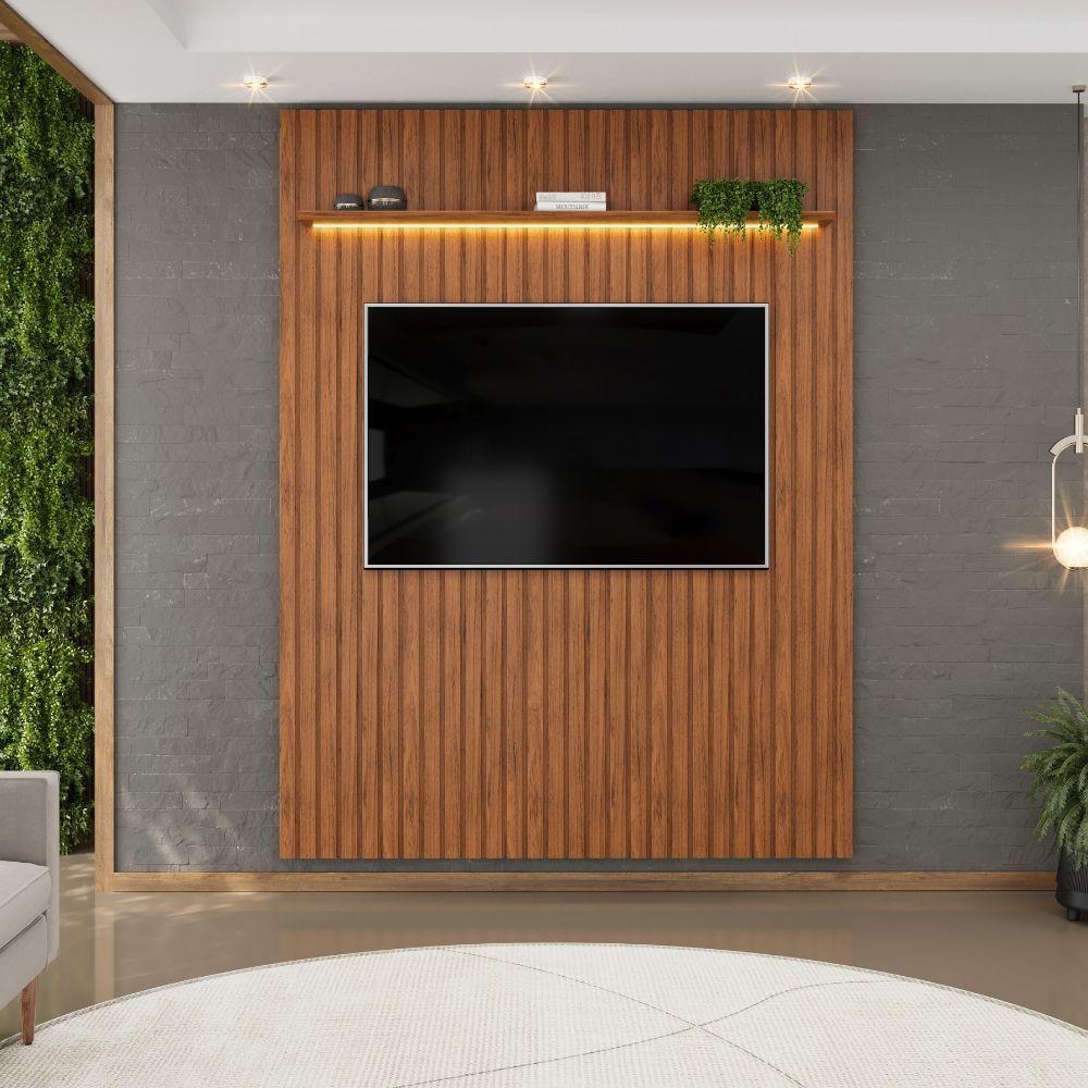 Painel Para Tv Até 65 Polegadas 1,83m Ripado Autêntico Com Led E Prateleira Montreal Madeirado Madeirado - 2