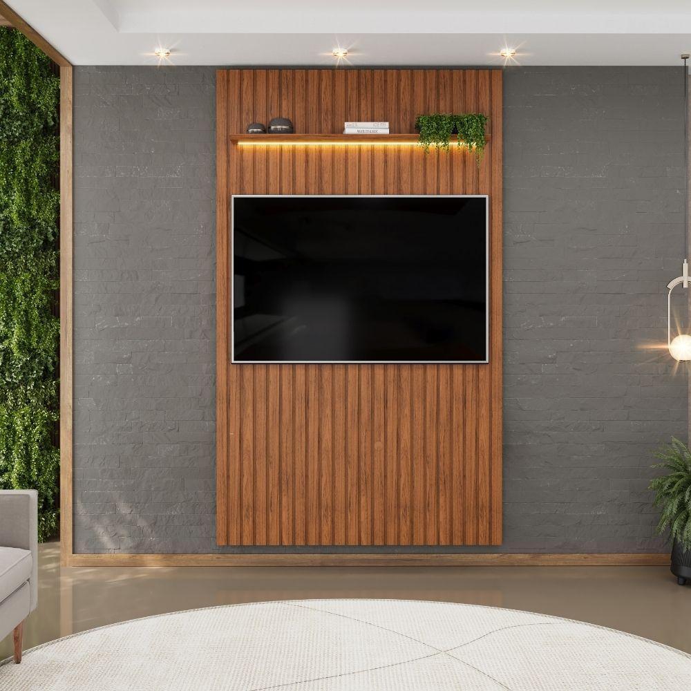 Painel Para Tv Até 55 Polegadas 1,43m Ripado Autêntico Com Led E Prateleira Montreal Madeirado Madeirado - 2