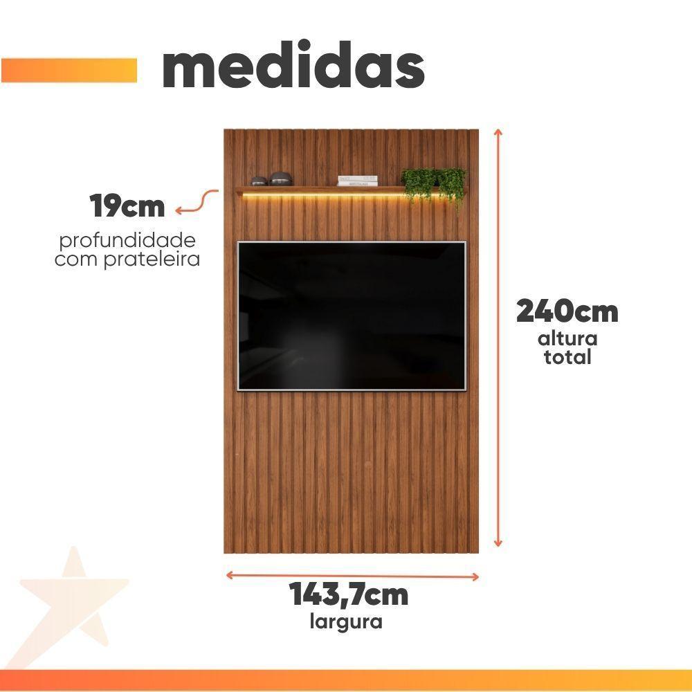 Painel Para Tv Até 55 Polegadas 1,43m Ripado Autêntico Com Led E Prateleira Montreal Madeirado Madeirado - 3
