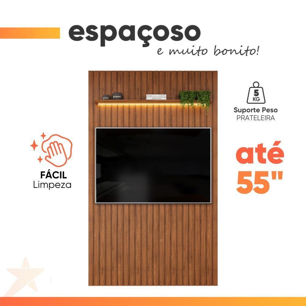 Painel Para Tv Até 55 Polegadas 1,43m Ripado Autêntico Com Led E Prateleira Montreal Madeirado Madeirado - 8