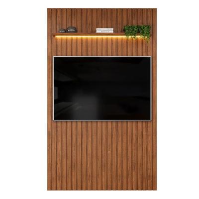 Painel Para Tv Até 55 Polegadas 1,43m Ripado Autêntico Com Led E Prateleira Montreal Madeirado Madeirado
