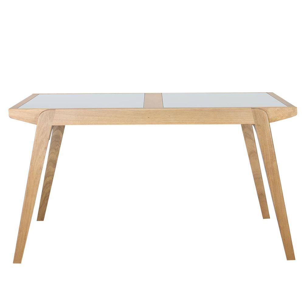 Mesa Jantar Extensível Embaú Nacional Móveis Retangular 140 Cm A 195 Cm Madeira Amêndoa Vidro Branco - 2