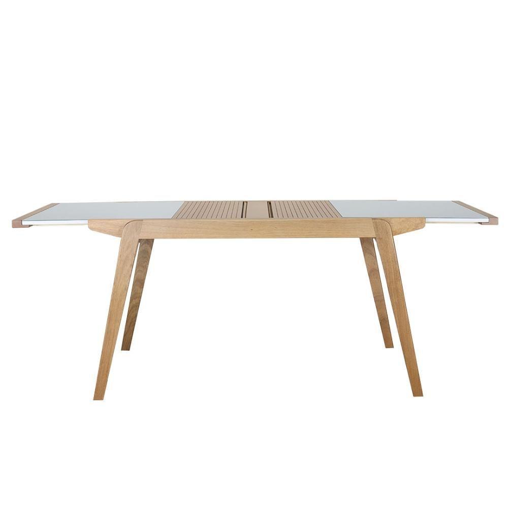 Mesa Jantar Extensível Embaú Nacional Móveis Retangular 140 Cm A 195 Cm Madeira Amêndoa Vidro Branco - 3