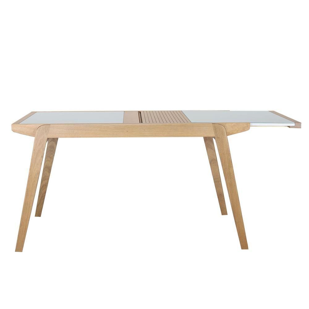 Mesa Jantar Extensível Embaú Nacional Móveis Retangular 140 Cm A 195 Cm Madeira Amêndoa Vidro Branco - 4