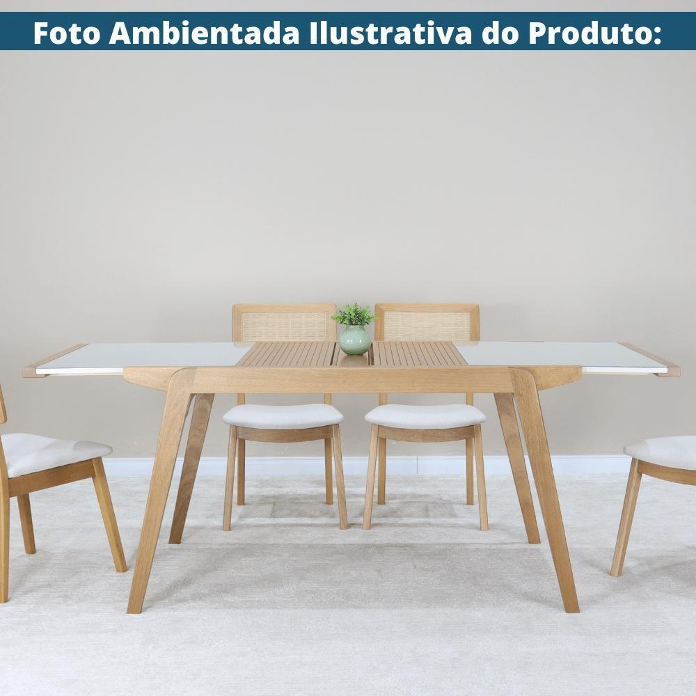 Mesa Jantar Extensível Embaú Nacional Móveis Retangular 140 Cm A 195 Cm Madeira Amêndoa Vidro Branco - 6