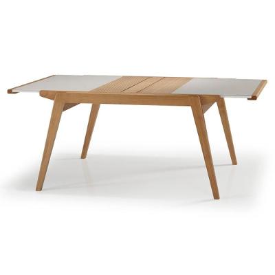 Mesa Jantar Extensível Embaú Nacional Móveis Retangular 140 Cm A 195 Cm Madeira Amêndoa Vidro Branco