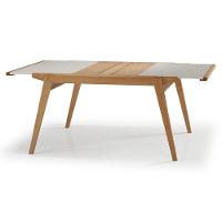 Mesa Jantar Extensível Embaú Nacional Móveis Retangular 140 Cm A 195 Cm Madeira Amêndoa Vidro Branco - 1
