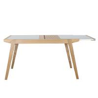 Mesa Jantar Extensível Embaú Nacional Móveis Retangular 140 Cm A 195 Cm Madeira Amêndoa Vidro Branco