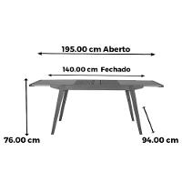 Mesa Jantar Extensível Embaú Nacional Móveis Retangular 140 Cm A 195 Cm Madeira Amêndoa Vidro Branco - 5